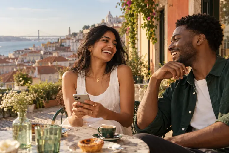 Friends enjoying a sunny afternoon together at a café